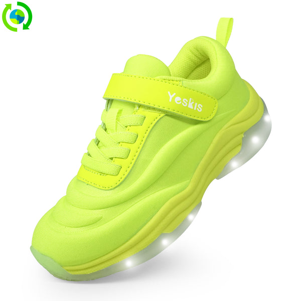 YESKIS Boys Light Up LED Fizzzy Sneakers with On/Off Switch Running Shoes for Kids Lime