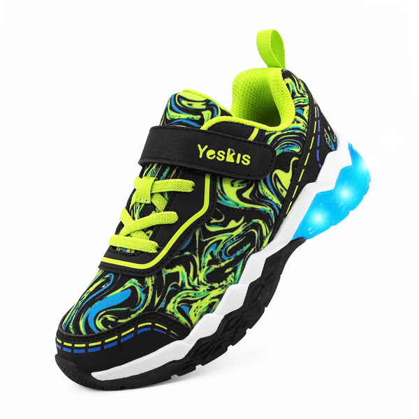 YESKIS Camoio Boys Comfortable Light Up Sneakers Black