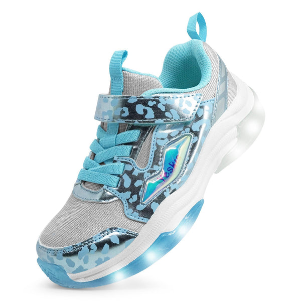 YESKIS FutuVibe Light Up Girls Sneakers for Kids Ice Blue/Silver