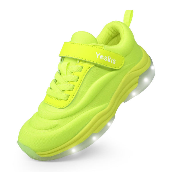 YESKIS Boys Light Up LED Sneakers with On/Off Switch Running Shoes for Kids Lime