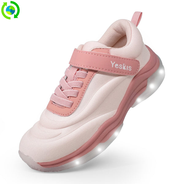 YESKIS Girls Light Up LED Fizzzy Sneakers with On/Off Switch Running Shoes for Kids Pink