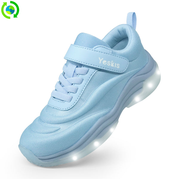 YESKIS Girls Light Up LED Fizzzy Sneakers with On/Off Switch Running Shoes for Kids Light Blue