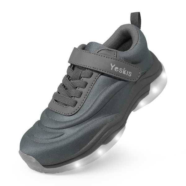 YESKIS Boys Light Up LED Sneakers with On/Off Switch Running Shoes for Kids Grey