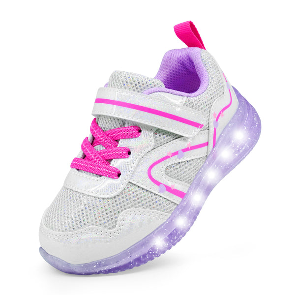 YESKIS Toddler Girls Light Up Shoes Silver