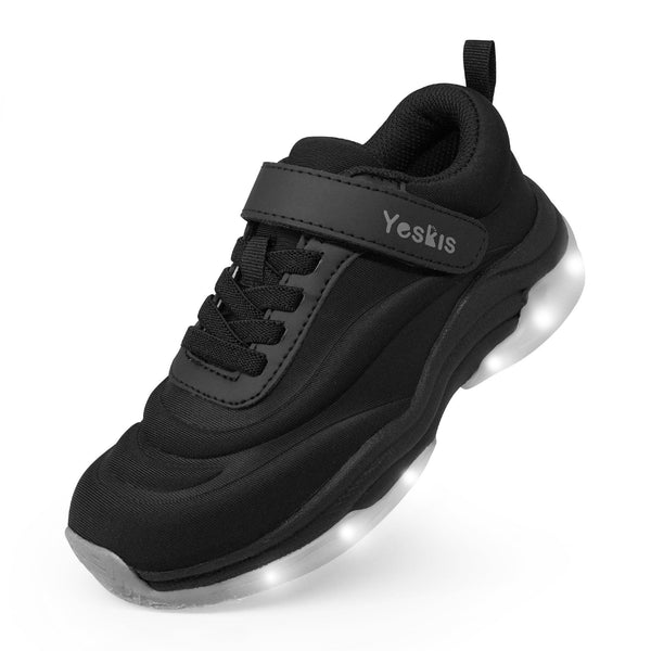 YESKIS Boys Light Up LED Sneakers with On/Off Switch Running Shoes for Kids Black