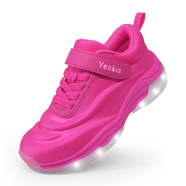 YESKIS Girls Light Up LED Sneakers with On/Off Switch Running Shoes for Kids Fuchsia