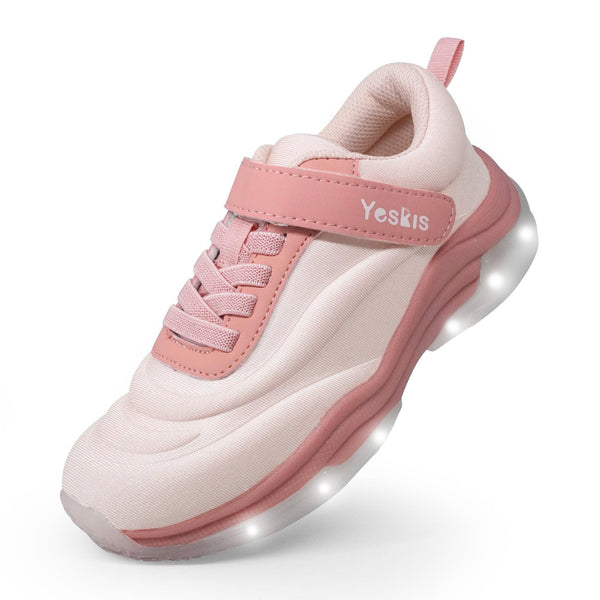 YESKIS Girls Light Up LED Sneakers with On/Off Switch Running Shoes for Kids Pink