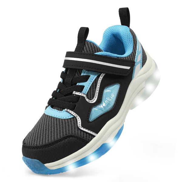 YESKIS FutuVibe Light Up Boys Sneakers for Kids Black/Light Blue