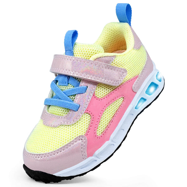 YESKIS Kids Breathable Light Up Shoes for Girls Beige