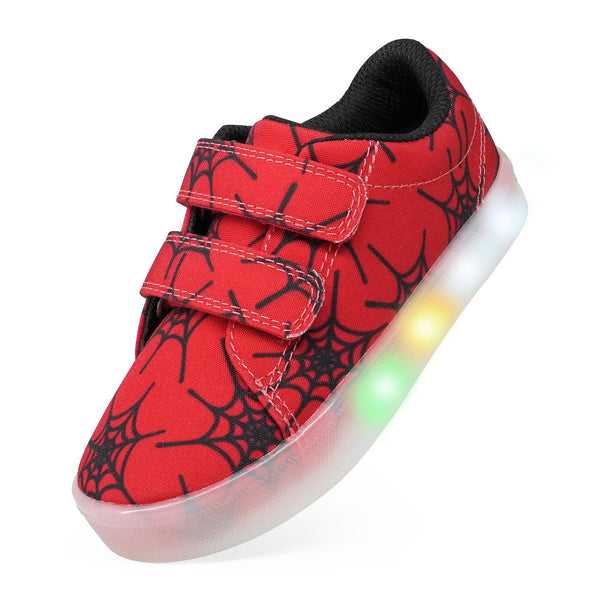 YESKIS Boys Luminous Shoes Vivaki LED Canvas Velcro Cartoon Casual Sports Shoes Red