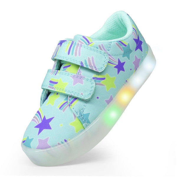 YESKIS Girls Luminous Shoes Vivaki LED Canvas Velcro Cartoon Casual Sports Shoes Green