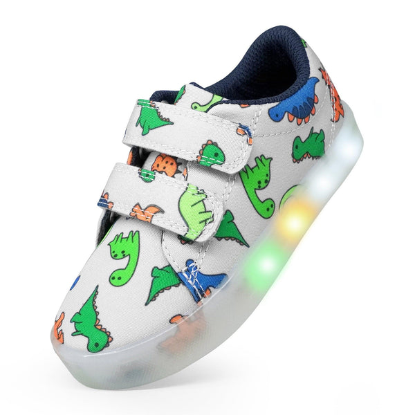 YESKIS Boys Luminous Shoes Vivaki LED Canvas Velcro Cartoon Casual Sports Shoes White