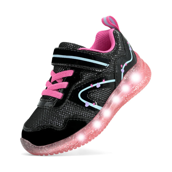 YESKIS Toddler Girls Light Up Shoes Black