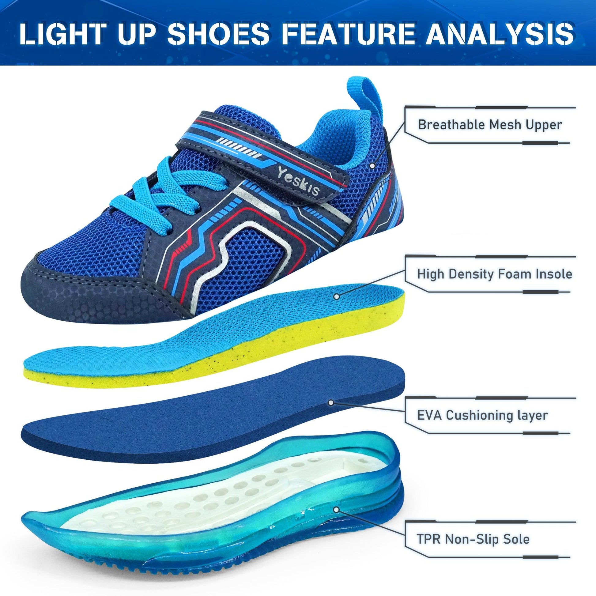 YESKIS Metaka Light Up Shoes for Boy Navy – YeskisShoes