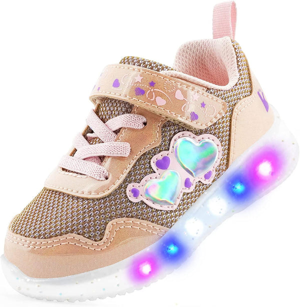 YESKIS Diva Heart Girls Light Up Running Sneakers Gold