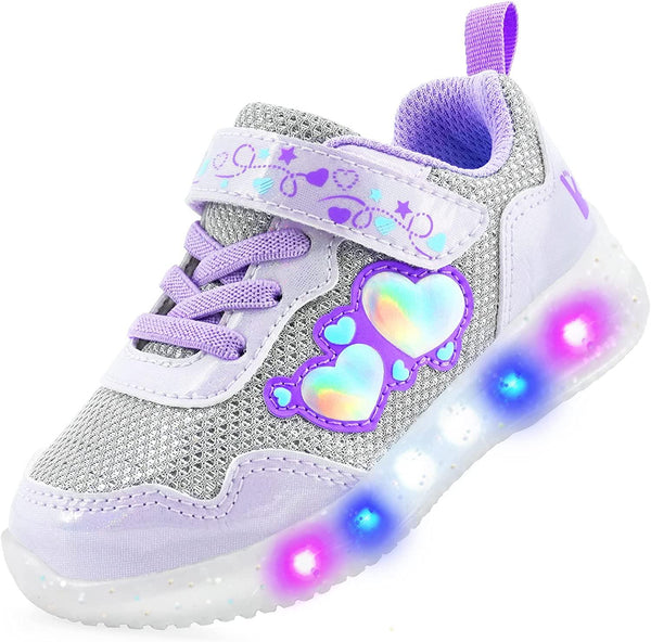 YESKIS Diva Heart Girls Light Up Running Sneakers Silver